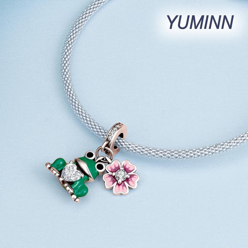 YUMINN 925 Sterling Silver Charms for Bracelets Gold Love and Heart Charms Cherry Blossom Dangle Beads Jewelry for Women - Image 4